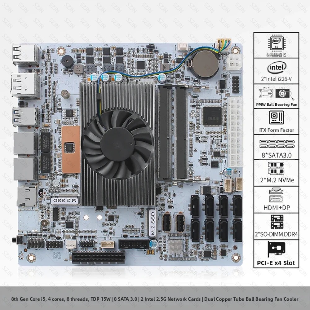 Bo mạch chủ NAS I5-8265U, 8 kh - đánh giá và giá Nas Motherboard 8 Sata Mini Itx